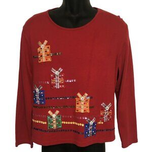 Peanut Butter & Jelly Women’s Red Long Sleeve Shirt Christmas Presents Size L